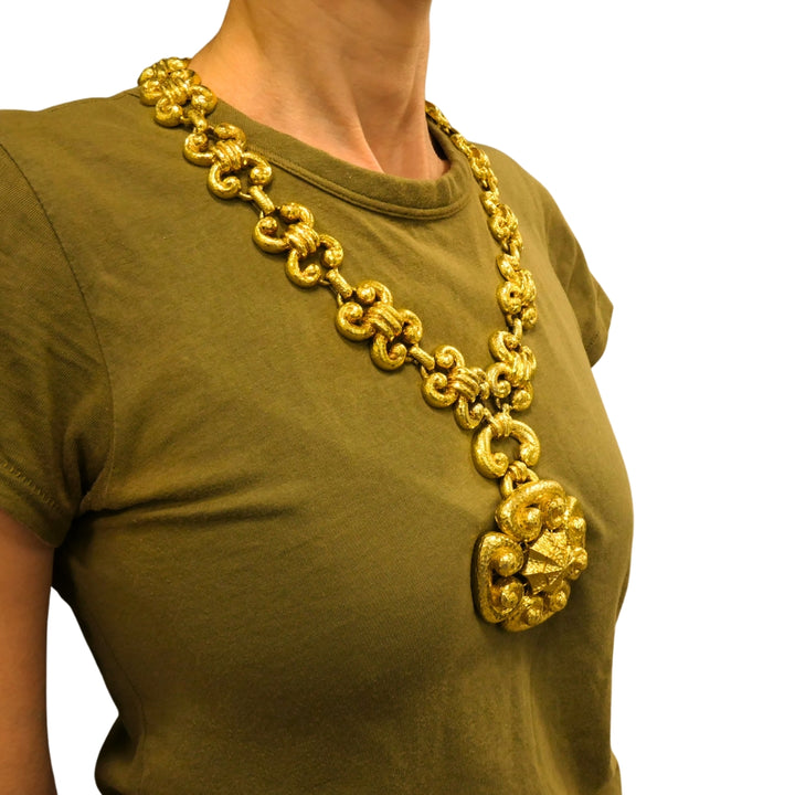 Vintage David Webb 18k Gold Necklace Removable Pendant Brooch Sautoir