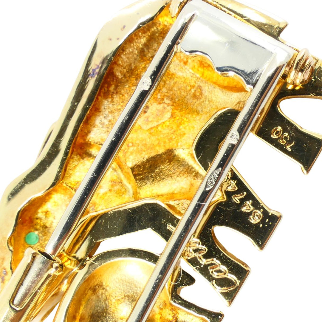 Vintage Cartier Ménagerie 18k Gold Emerald Mother and Baby Elephant Brooch