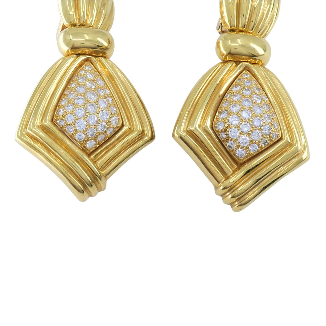 Vintage Boucheron Paris 18k Gold Diamond Ribbed Drop Earrings