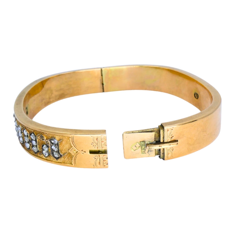 Victorian Imperial Russian 14k Gold Bracelet Rose Cut Diamonds Antique Estate Jewelry
