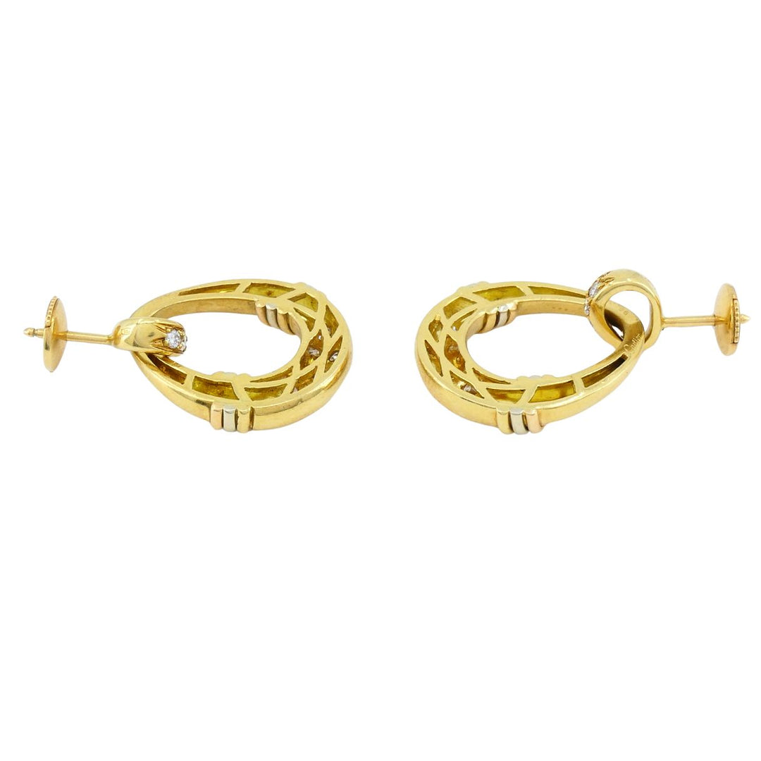 Vintage Cartier 18k Gold Trinity Diamond Mini Doorknocker Earrings