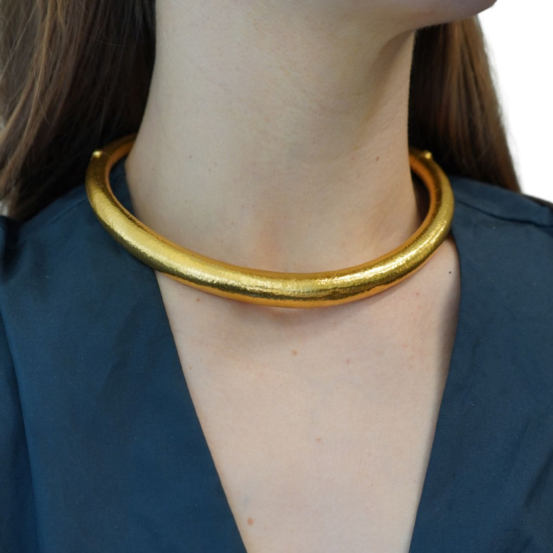 Vintage Greek 18k Hammered Gold Mechanical Collar Necklace