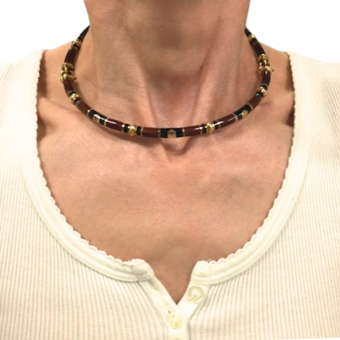 Vintage Gucci 18k Gold Enamel Necklace