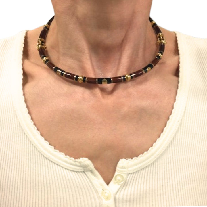Vintage Gucci 18k Gold Enamel Necklace