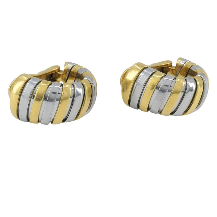 Vintage Bvlgari 18k Gold Stainless Steel Tubogas Huggie Bulgari Earrings