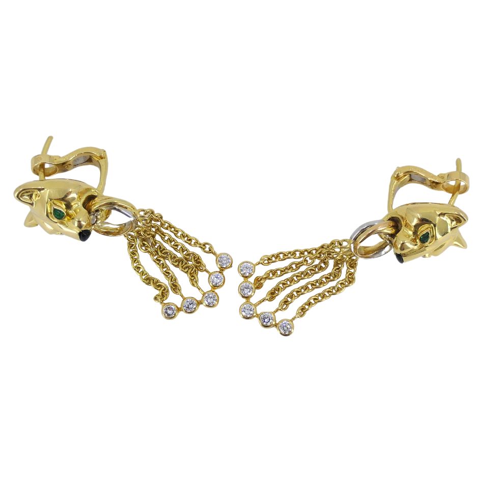 Vintage Panthère de Cartier 18k Gold Diamond Emerald Onyx Earrings