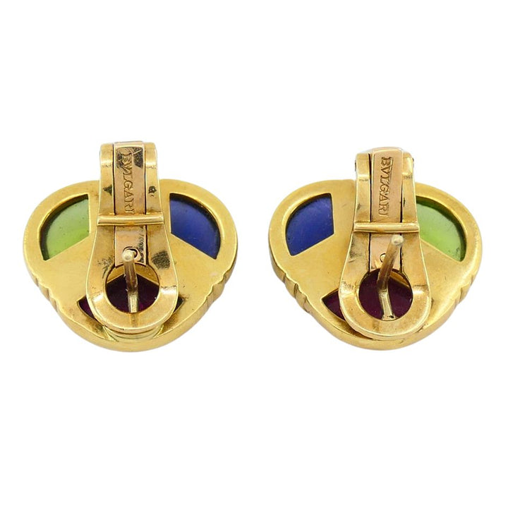 Vintage Bvlgari 18k Gold Sapphire Peridot Iolite Gemstone Earrings