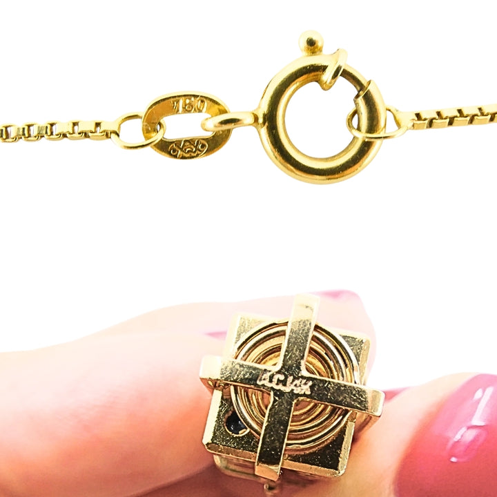 Vintage 14k Gold Dice Pendant with 18k Gold Bar Chain Necklace
