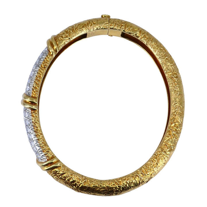 Vintage Van Cleef & Arpels 18k Gold Platinum Diamond Hinged Bangle Bracelet