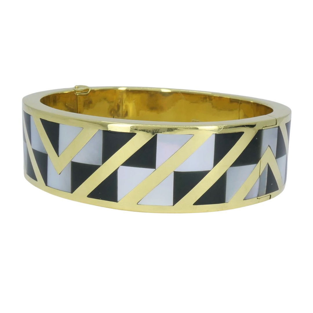 Angela Cummings Tiffany & Co. 1986 18k Gold Onyx Mother of Pearl Inlay Bracelet