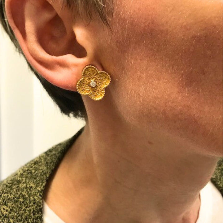 Van Cleef & Arpels Vintage Alhambra Earrings Diamond Gold