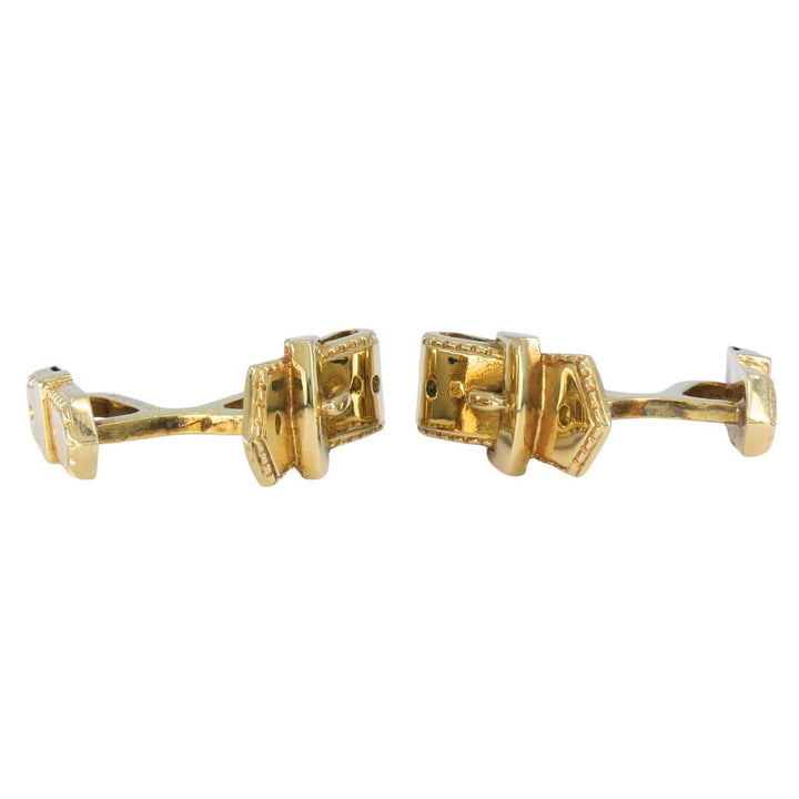 Vintage Hermès Paris 18k Gold Equestrian Cufflinks Horsebit Stirrup Belt Buckle