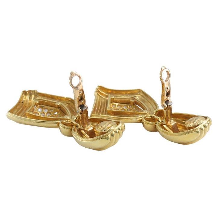 Vintage Boucheron Paris 18k Gold Diamond Ribbed Drop Earrings