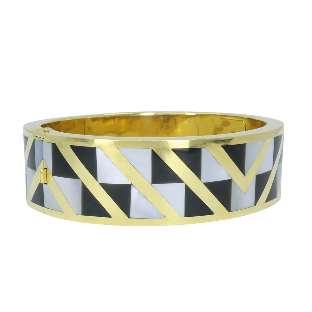 Angela Cummings Tiffany & Co. 1986 18k Gold Onyx Mother of Pearl Inlay Bracelet