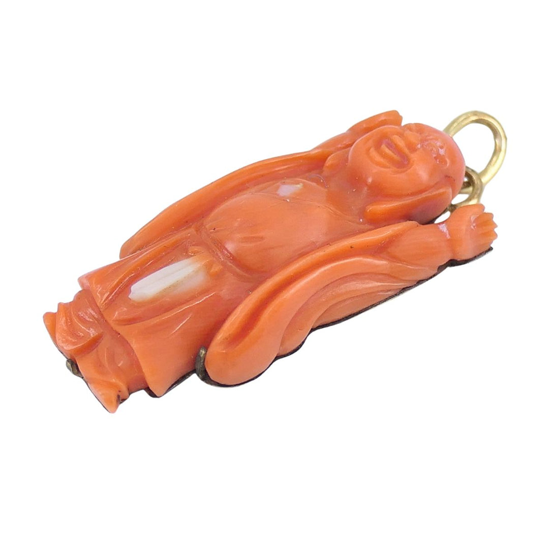 Vintage Coral Buddha Charm Pendant 10k Gold
