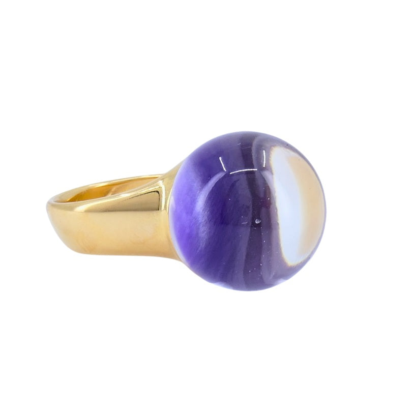 Vhernier Re Sole Gold Ring Purple Sugilite Rock Crystal Estate Jewelry Italy