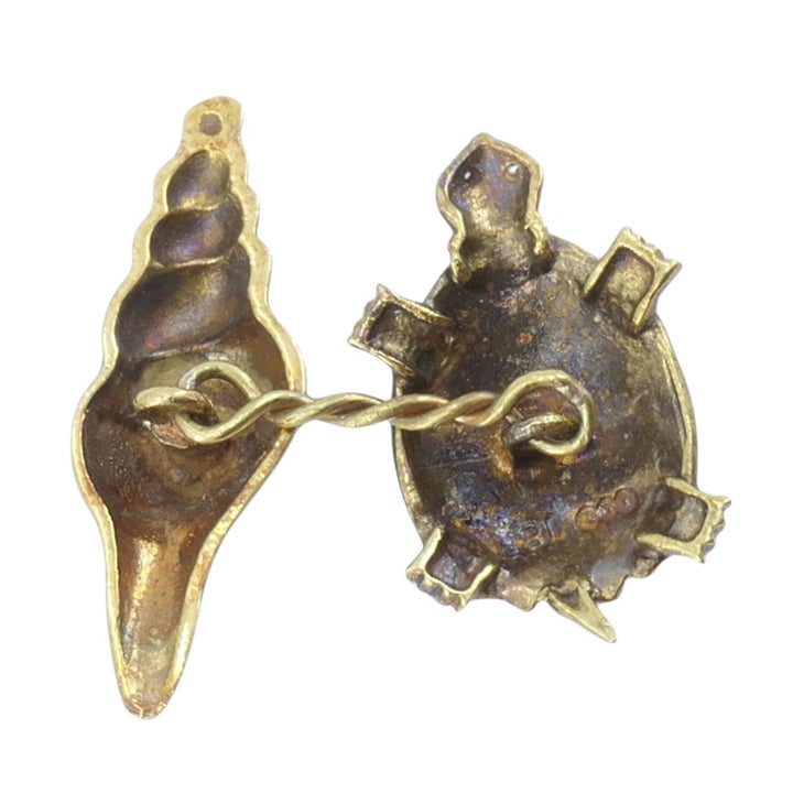 Vintage LOZ 18k Gold Enamel Turtle Seahorse Starfish Shell Cufflinks