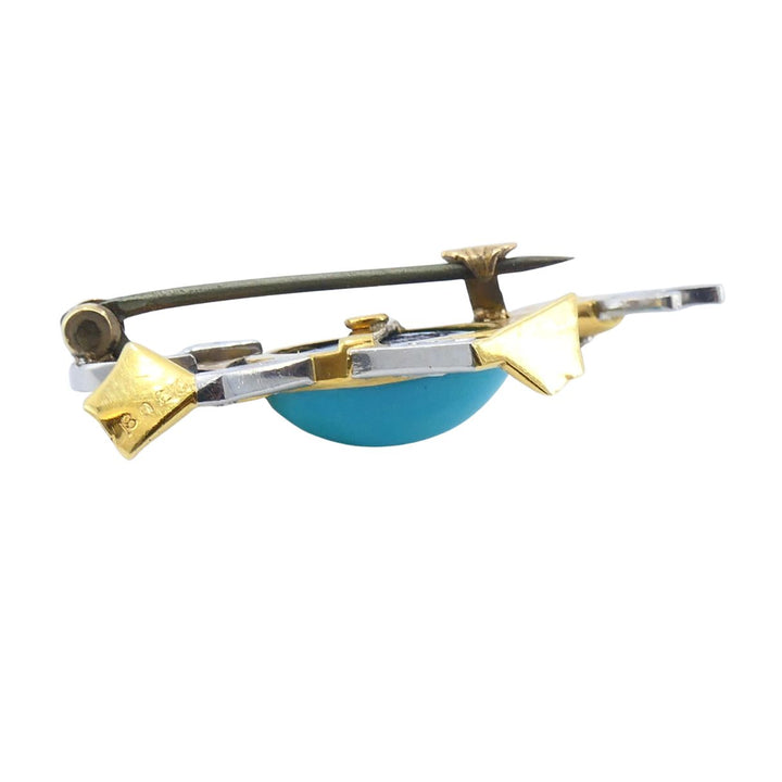 Marchak French 18k Gold Platinum Diamond Turquoise Duck Brooch