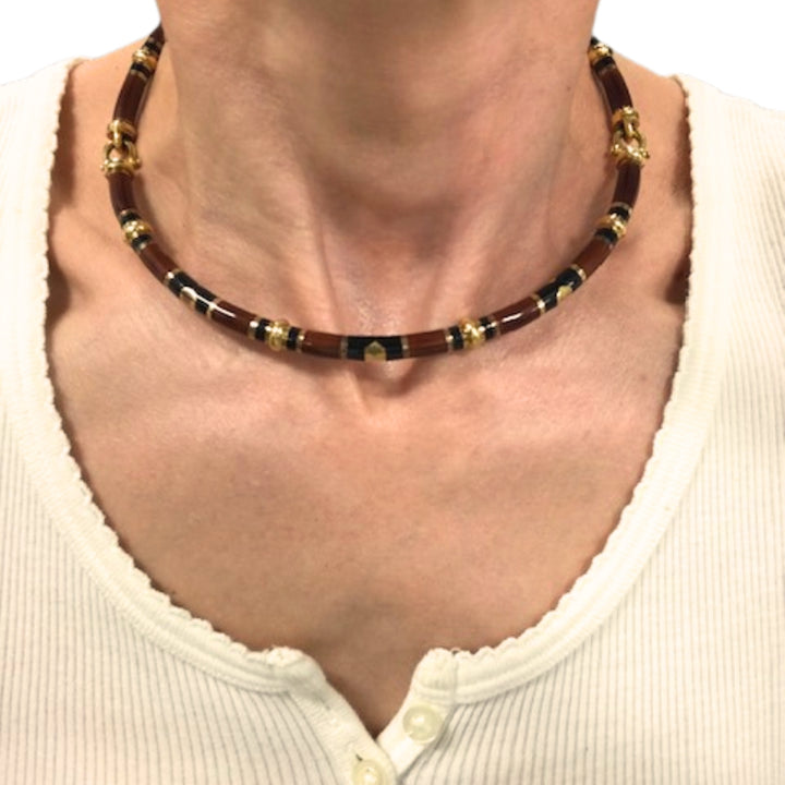 Vintage Gucci 18k Gold Enamel Necklace