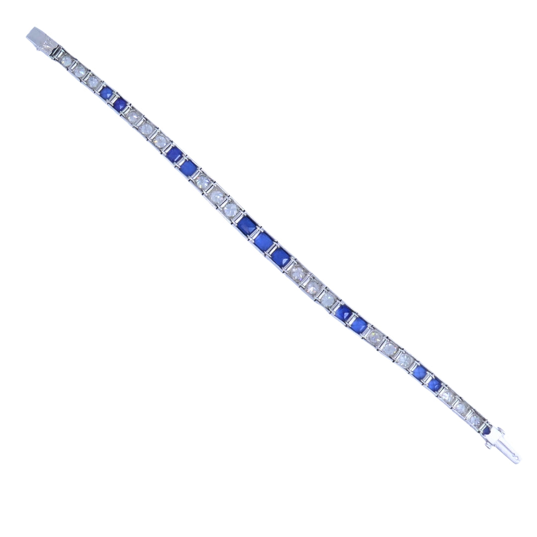 Art Deco Diamond Tennis Bracelet Sapphire Platinum Estate Jewelry