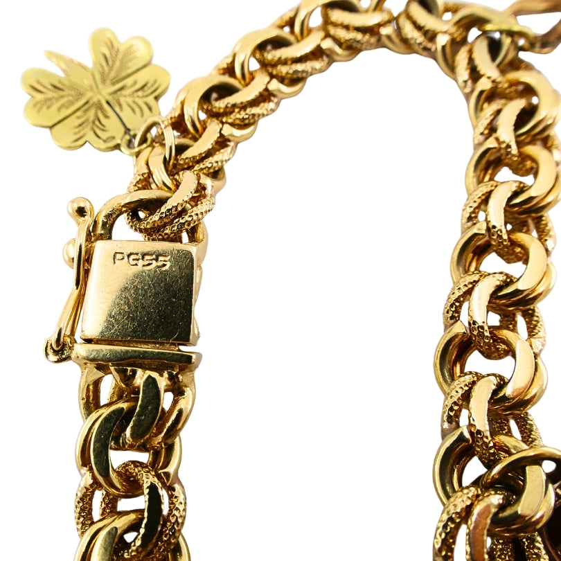 Victorian 14k Gold  Link Bracelet  Enamel Pearl & Engraved Charms