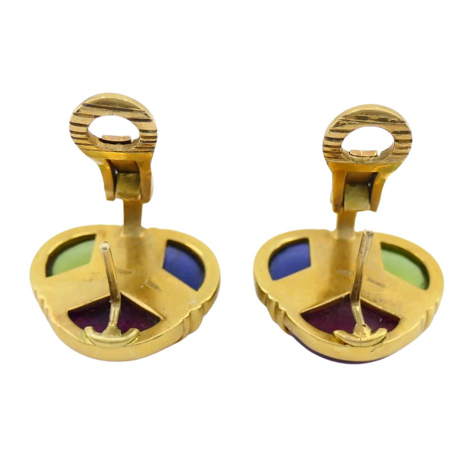 Vintage Bvlgari 18k Gold Sapphire Peridot Iolite Gemstone Earrings