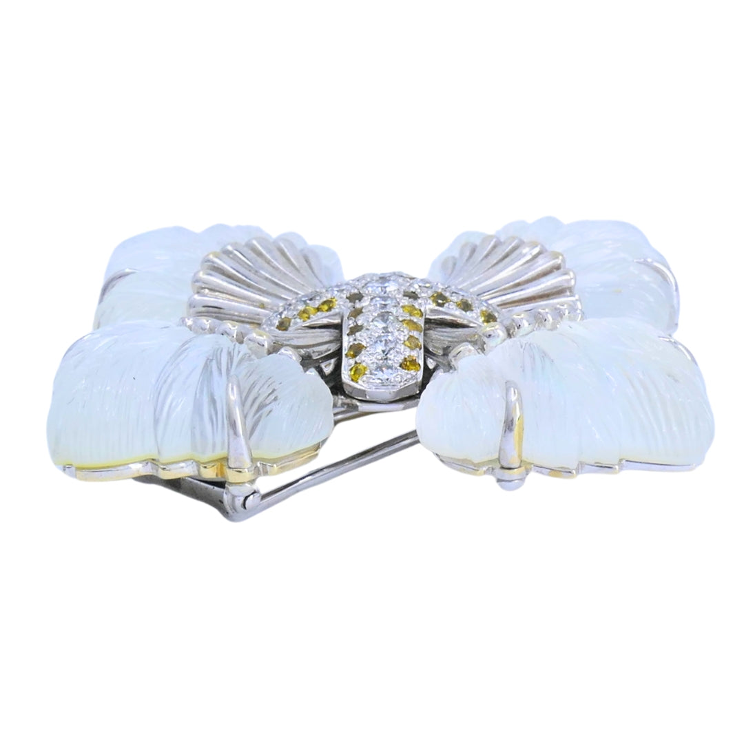 Seaman Schepps 18k Gold Diamond Maltese Cross Brooch Carved Rock Crystal Sapphire