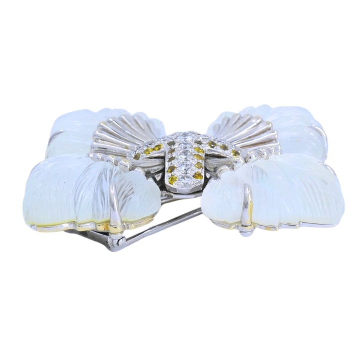 Seaman Schepps 18k Gold Diamond Maltese Cross Brooch Carved Rock Crystal Sapphire