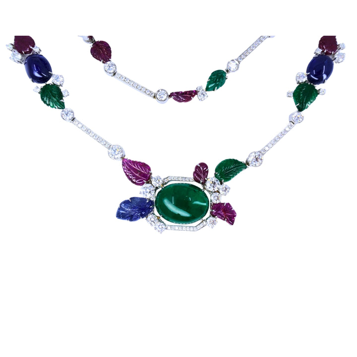 Sabbadini Tutti-Frutti Necklace 18k White Gold Carved Gemstones