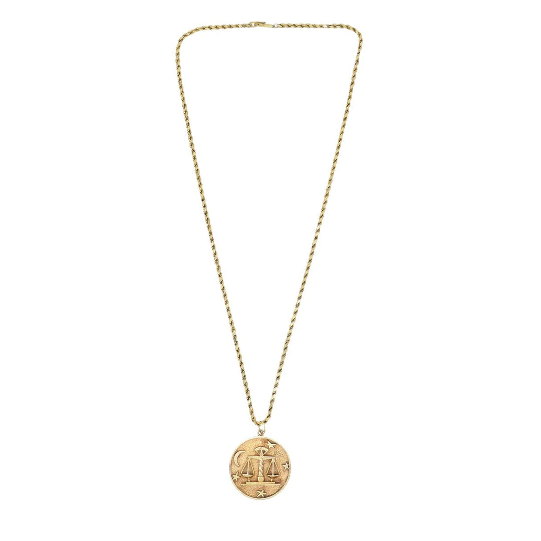 Vintage Libra 14k Gold Pendant Rope Chain Necklace