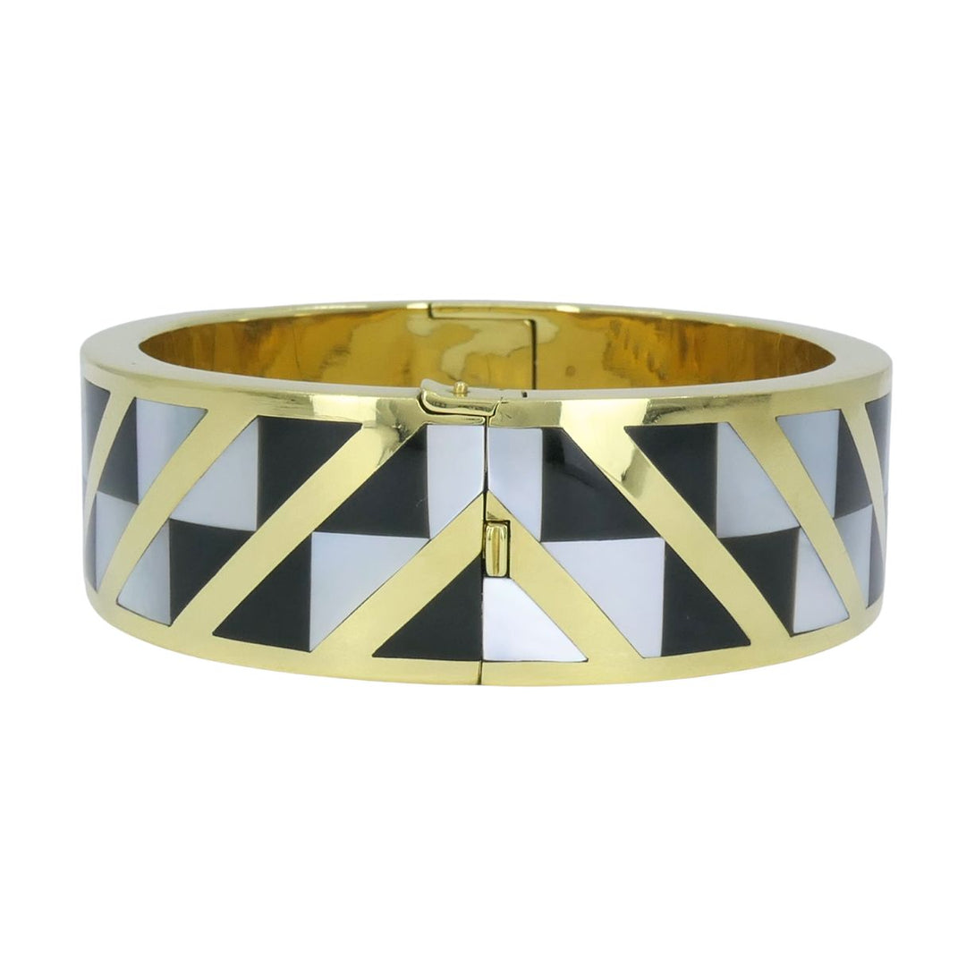 Angela Cummings Tiffany & Co. 1986 18k Gold Onyx Mother of Pearl Inlay Bracelet