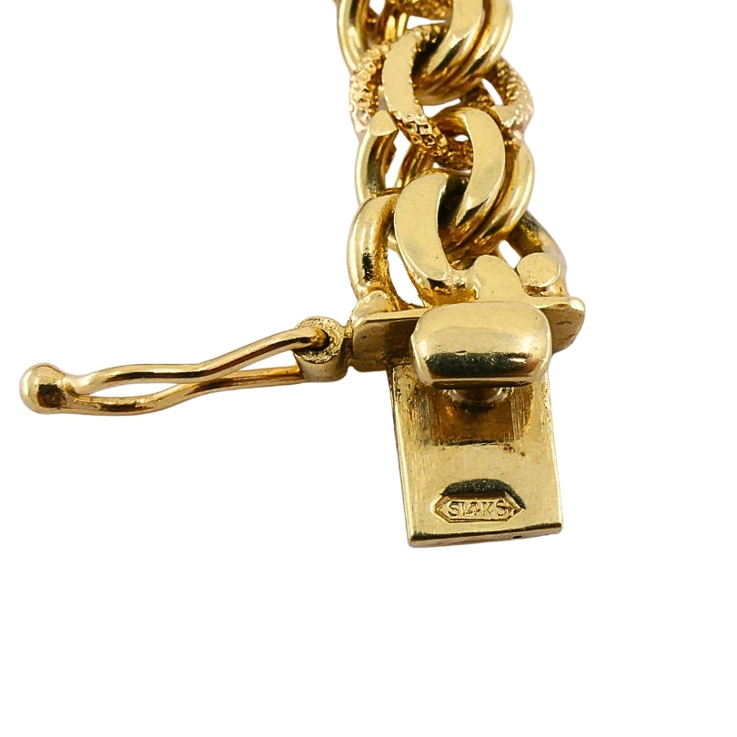 Victorian 14k Gold  Link Bracelet  Enamel Pearl & Engraved Charms