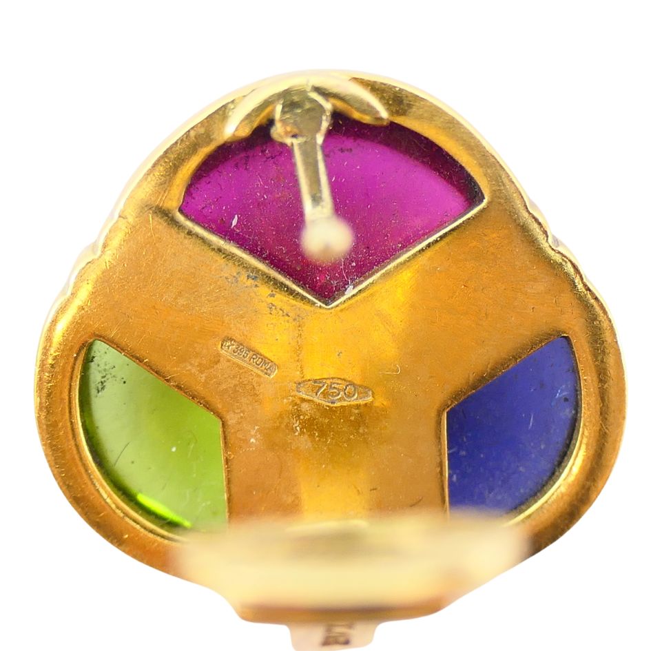 Vintage Bvlgari 18k Gold Sapphire Peridot Iolite Gemstone Earrings