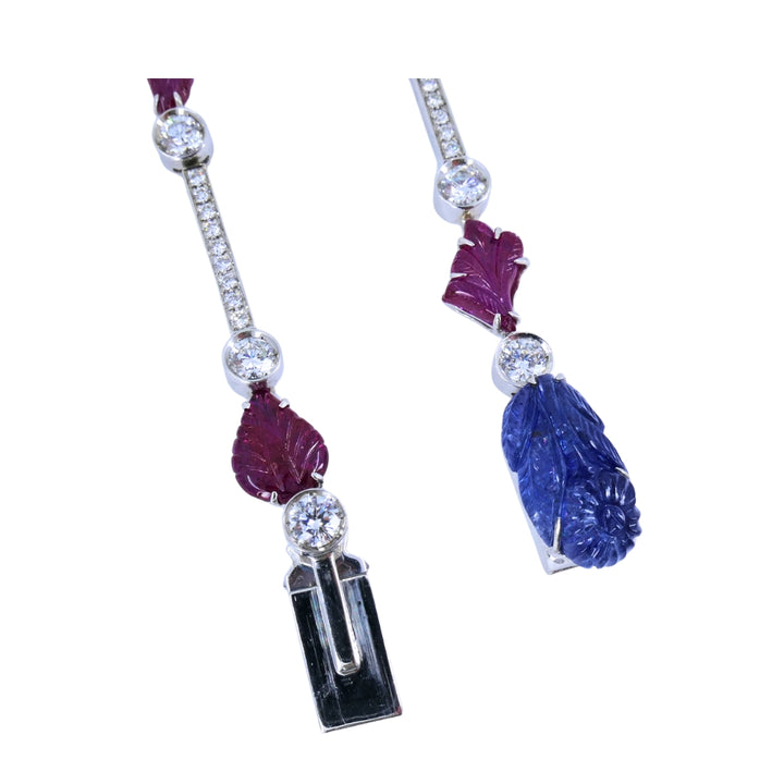 Sabbadini Tutti-Frutti Necklace 18k White Gold Carved Gemstones