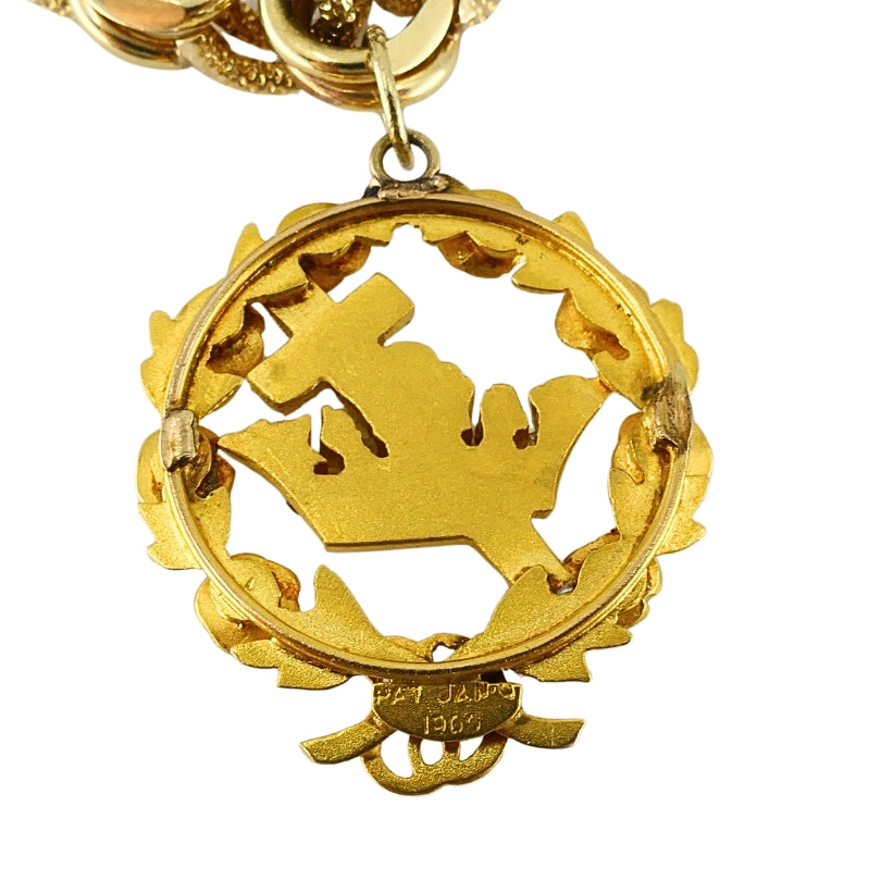 Victorian 14k Gold  Link Bracelet  Enamel Pearl & Engraved Charms
