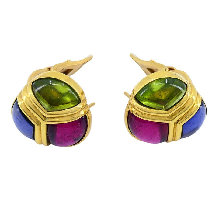 Vintage Bvlgari 18k Gold Sapphire Peridot Iolite Gemstone Earrings