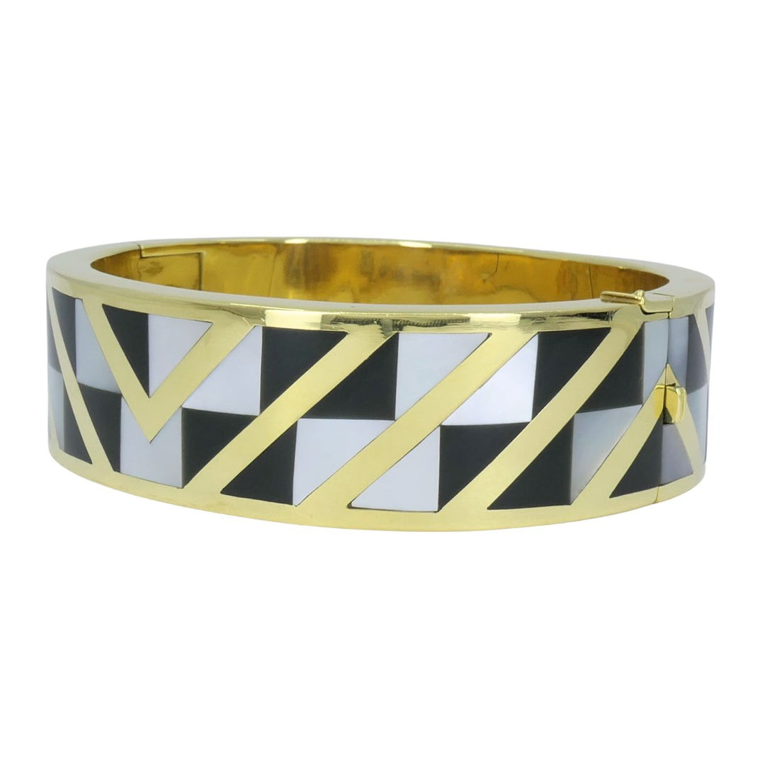 Angela Cummings Tiffany & Co. 1986 18k Gold Onyx Mother of Pearl Inlay Bracelet