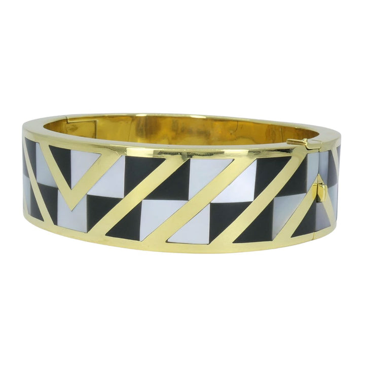 Angela Cummings Tiffany & Co. 1986 18k Gold Onyx Mother of Pearl Inlay Bracelet