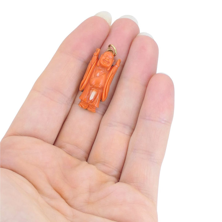 Vintage Coral Buddha Charm Pendant 10k Gold