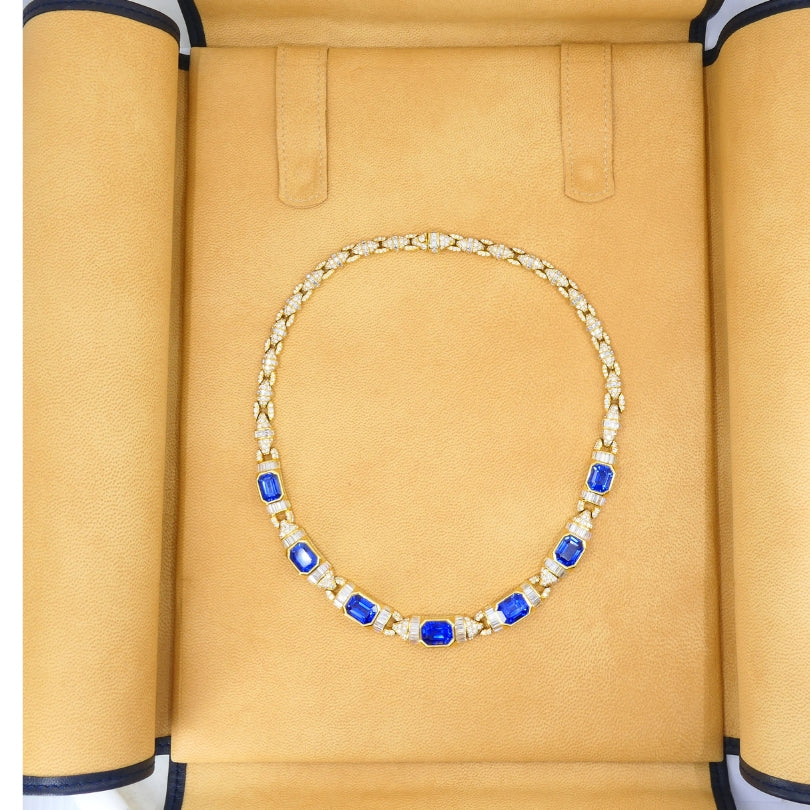 Bvlgari Bulgari 18k Gold Necklace Diamonds Sri Lanka Sapphires No Heat 39.77 Carats GRS Report