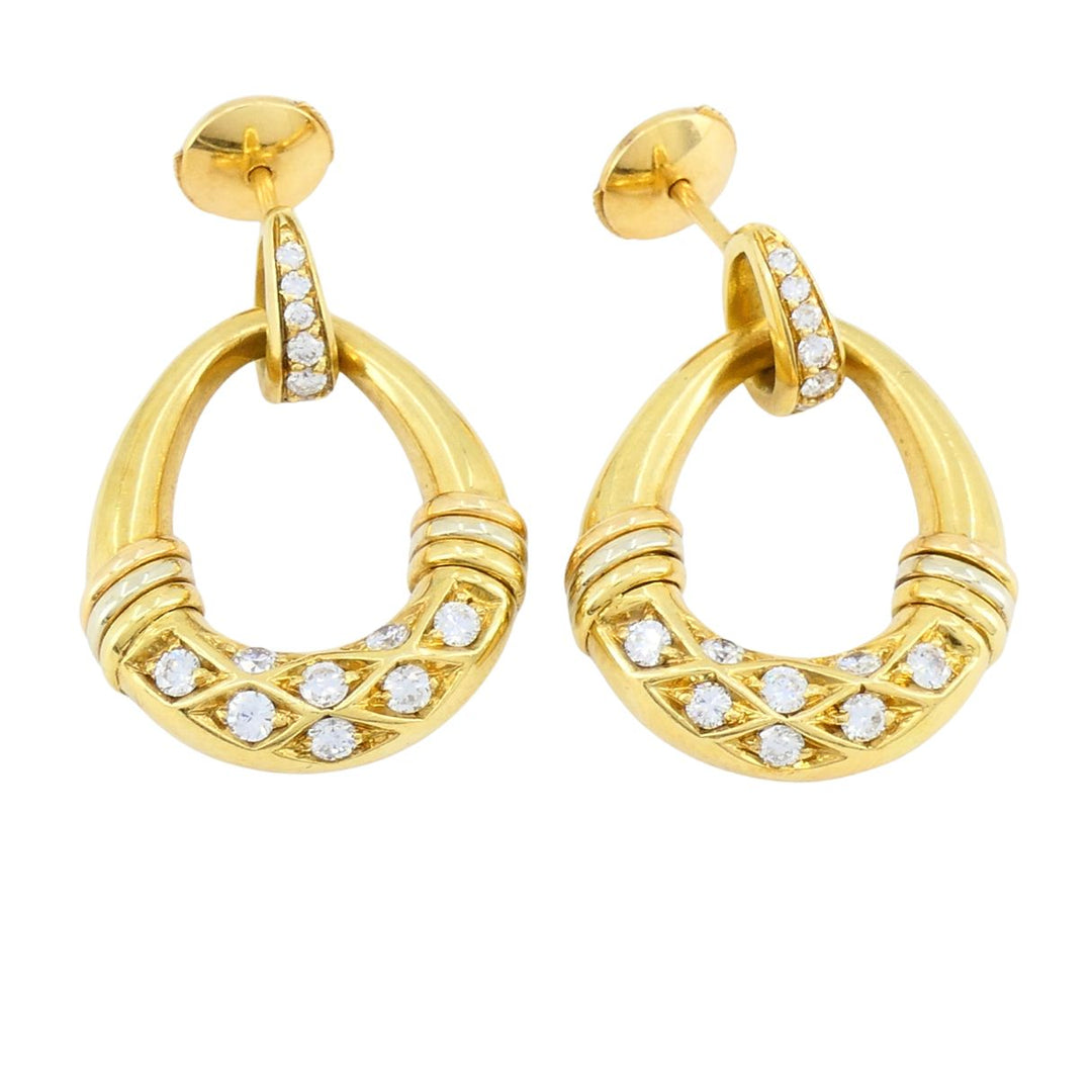 Vintage Cartier 18k Gold Trinity Diamond Mini Doorknocker Earrings