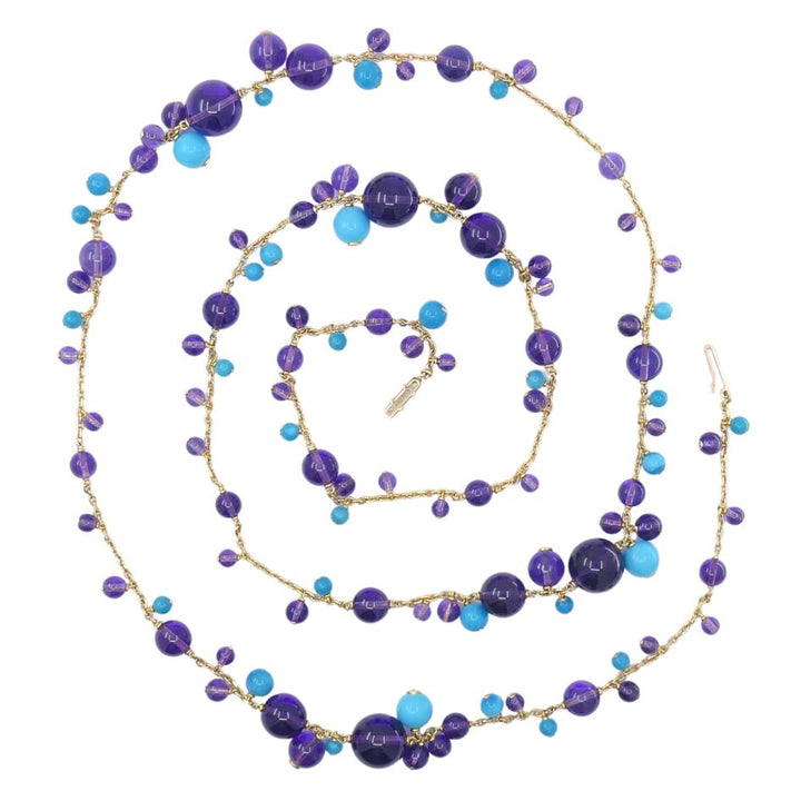 Cartier Necklace & Ring Set 18k Gold Amethyst Turquoise Diamond Box & Cert.