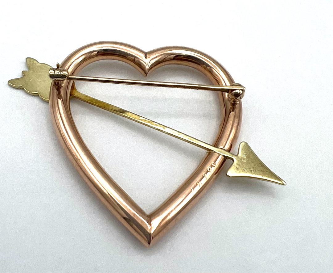 1950's Cartier Gold Heart Brooch 14k Two Tone