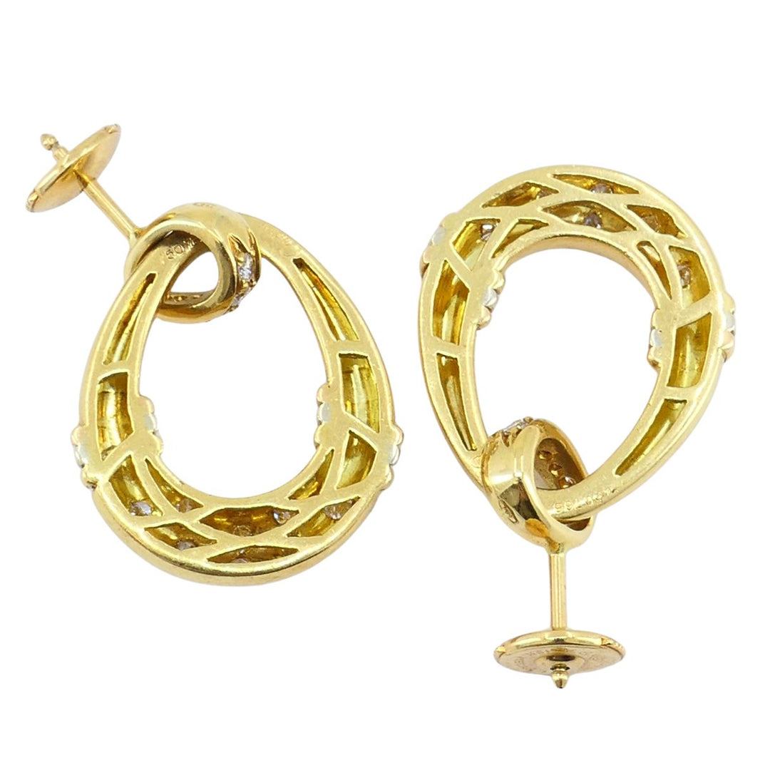 Vintage Cartier 18k Gold Trinity Diamond Mini Doorknocker Earrings