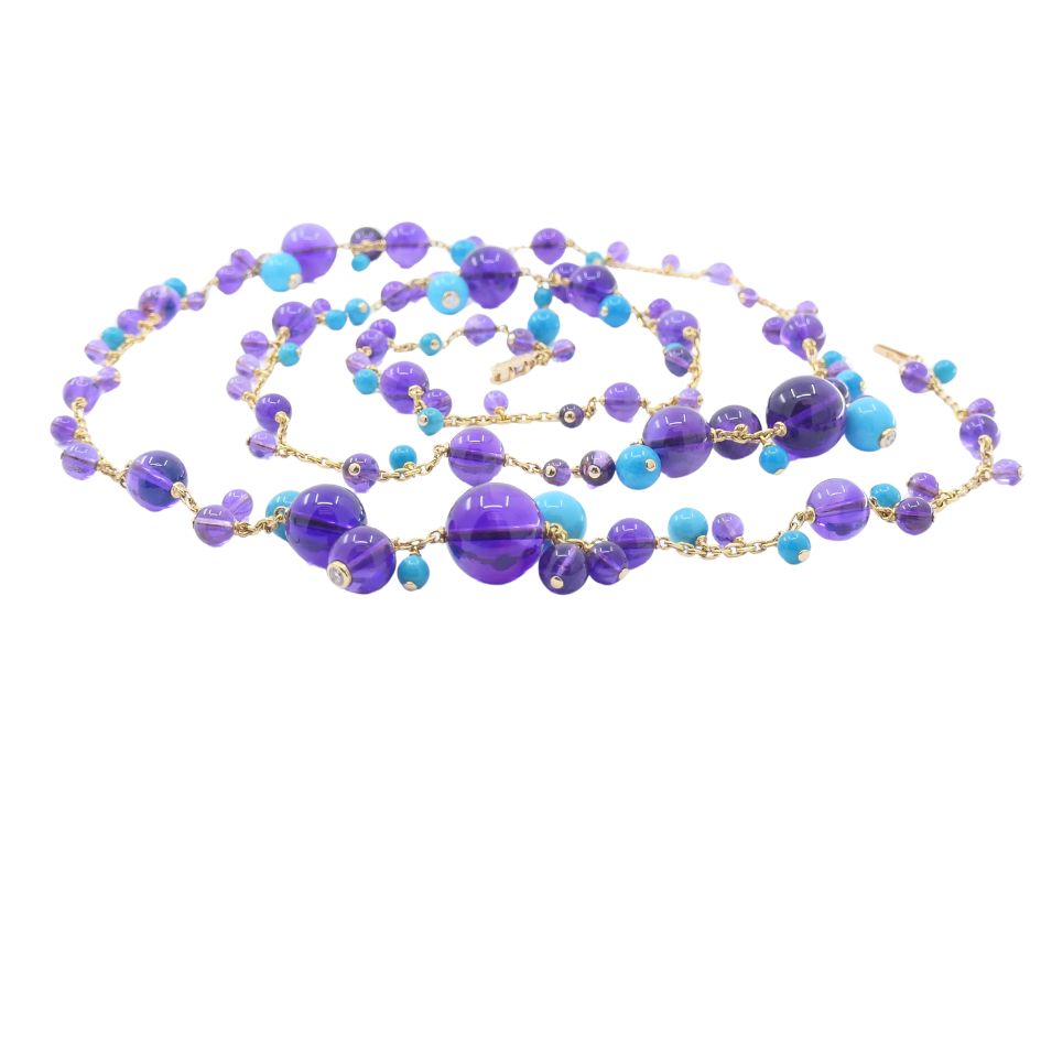 Cartier Necklace & Ring Set 18k Gold Amethyst Turquoise Diamond Box & Cert.
