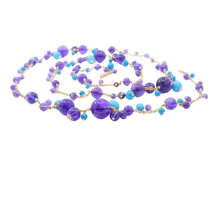 Cartier Necklace & Ring Set 18k Gold Amethyst Turquoise Diamond Box & Cert.