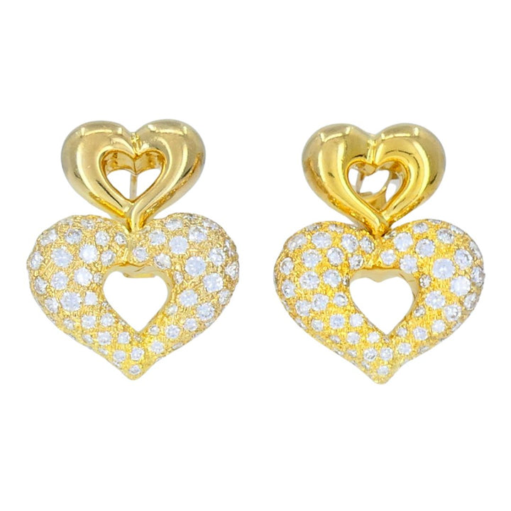 Vintage Van Cleef & Arpels 18k Gold Diamond Double Heart Earrings
