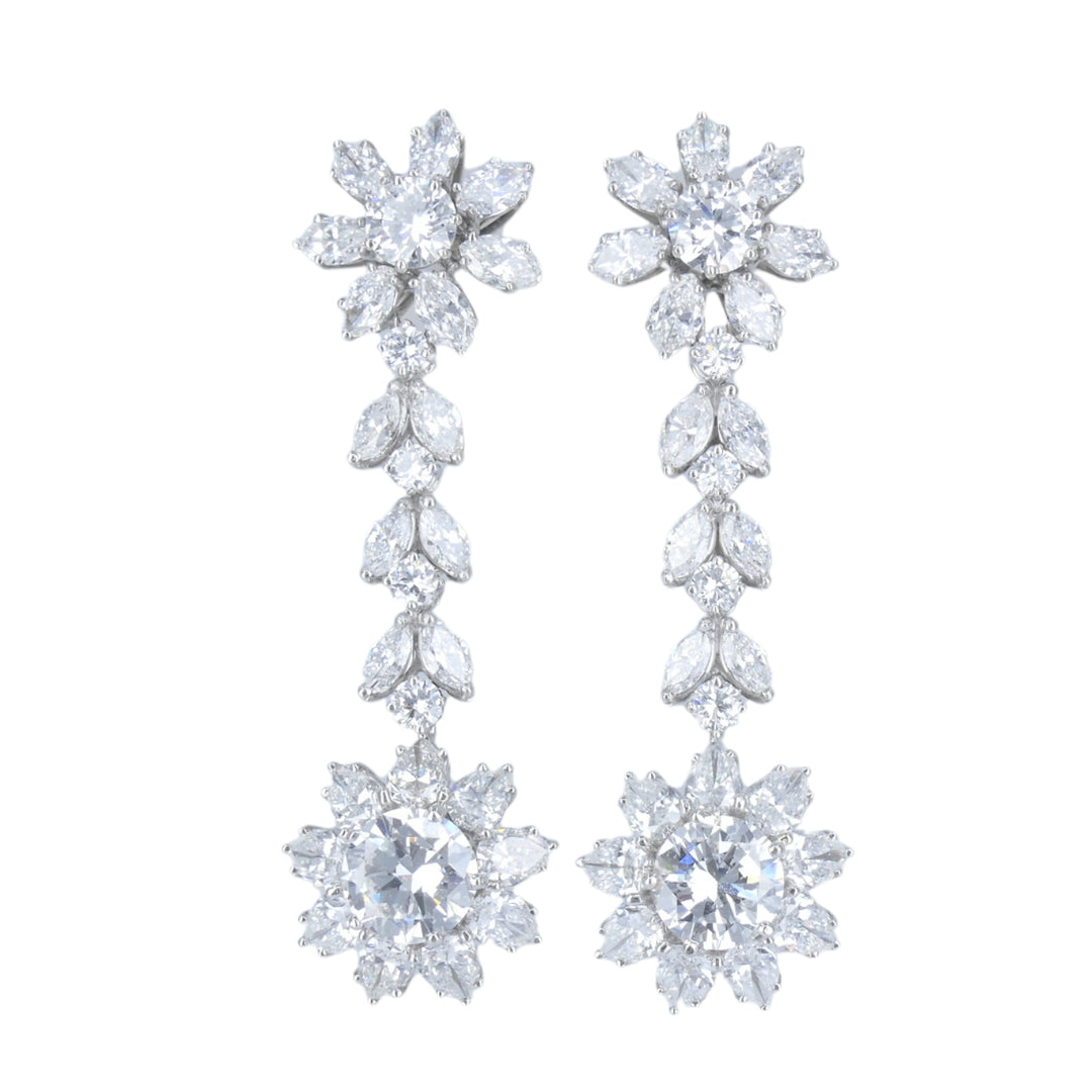 Platinum Diamond Earrings Cluster Dangle Earrings