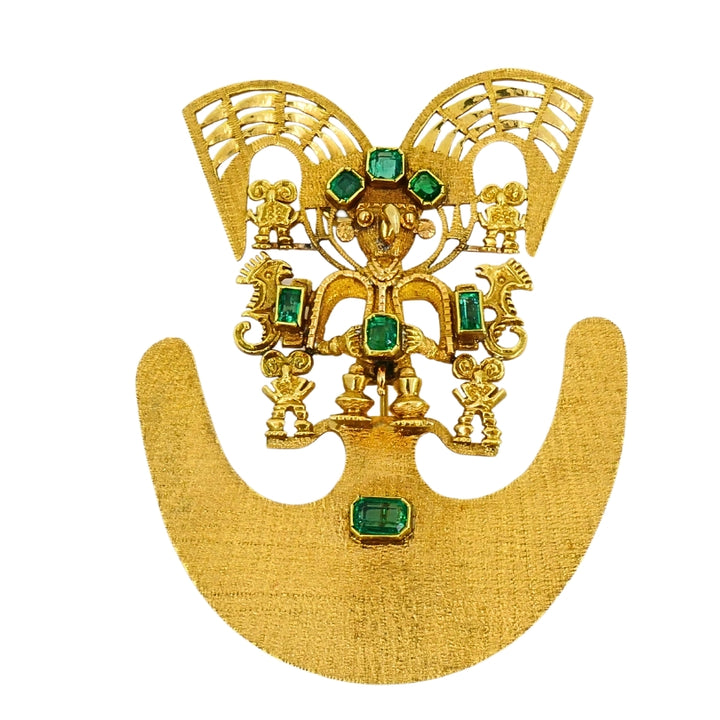 18k Gold Brooch/Pendant Emeralds Pre-Columbian Jewelry