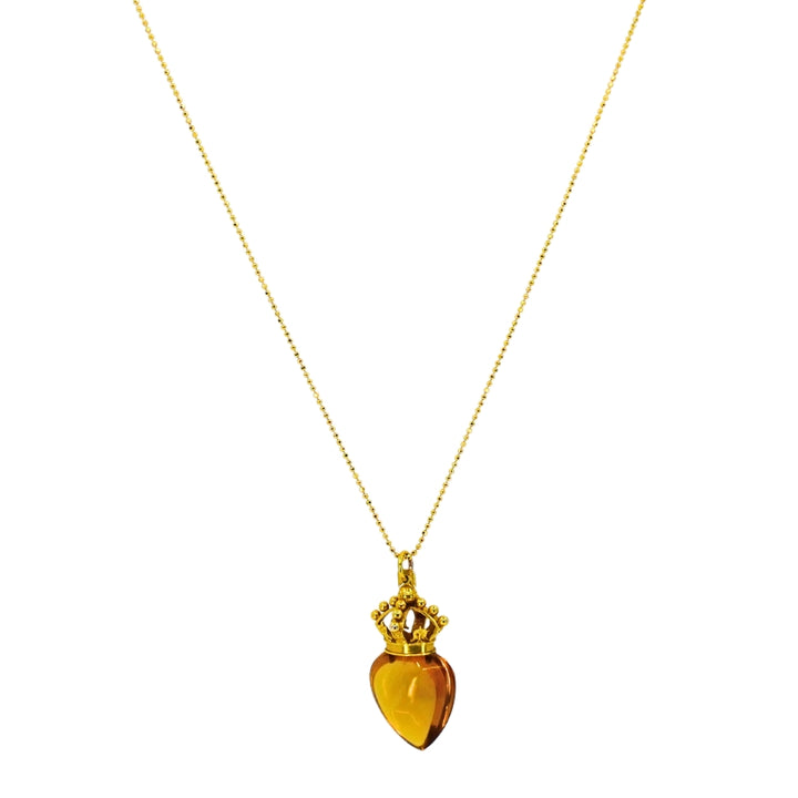 Heart and Crown Pendant Citrine 14k Gold Necklace